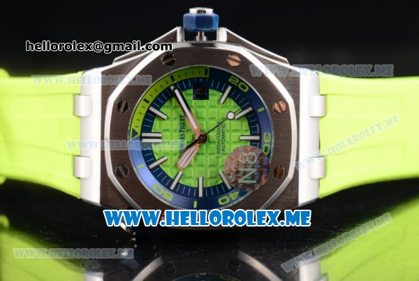 Audemars Piguet Royal Oak Offshore Diver Asia 2813 Automatic Steel Case with Green Dial and Stick Markers Green Rubber Strap (EF) - Click Image to Close